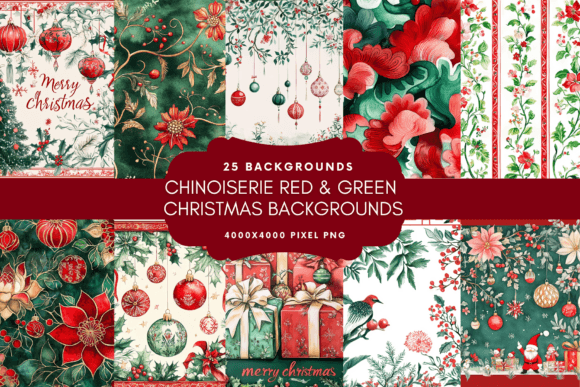 Chinoiserie Christmas Backgrounds: Illustrations Review