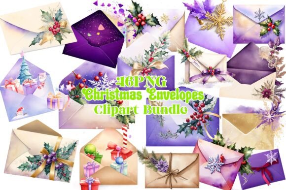 Christmas Envelopes Clipart Bundle: Festive Illustrations for Crafters