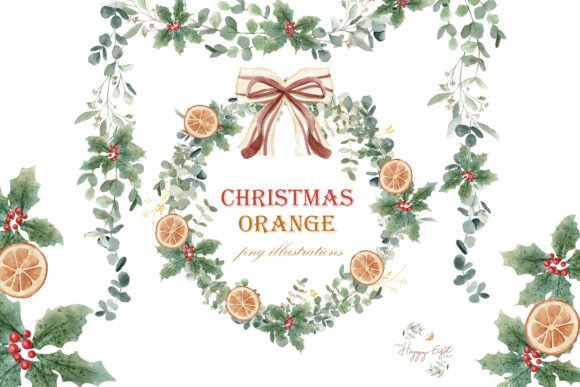 Christmas Oranges Watercolor Clipart for Illustrations