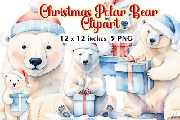 Christmas Polar Bear PNG Clipart for Illustrations