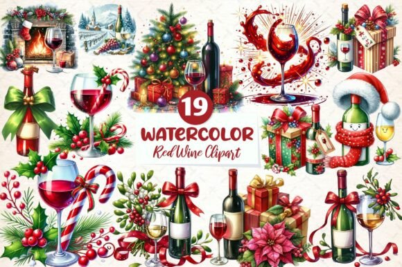 Christmas Red Wine Clipart: Premium Illustrations
