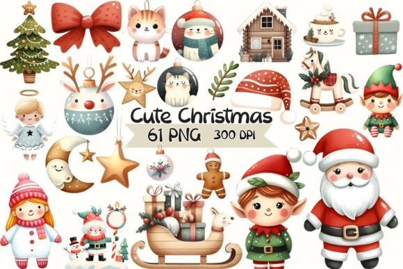 Cute Christmas Watercolor Cliparts: Illustrations for Branding