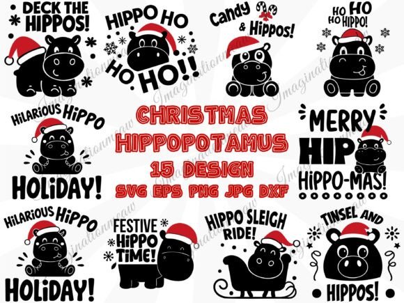 Funny Christmas Hippo SVG: Festive Illustrations for Sellers