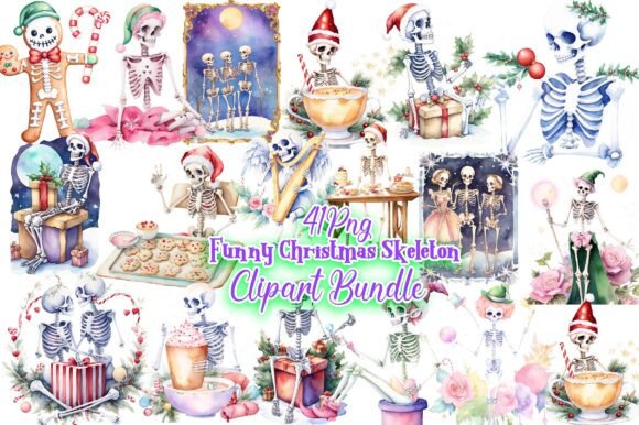 Funny Christmas Skeleton Clipart Bundle: Illustrations Review