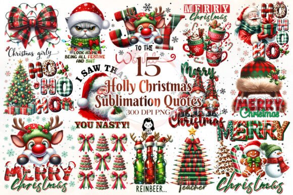 Holly Christmas Sublimation Quotes & Illustrations