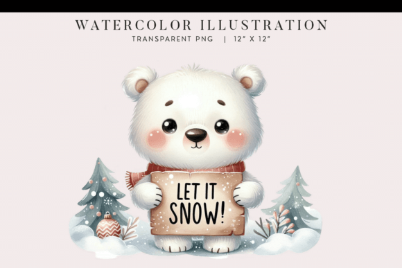 Polar Bear Christmas Clipart: Let It Snow Illustrations