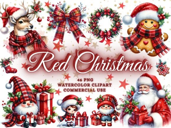 Red Christmas Clipart Bundle: Festive Illustrations