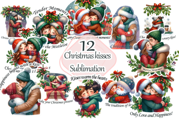 Reviewing Christmas Kisses Sublimation Quotes PNG Illustrations