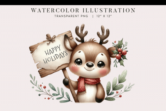 Watercolor Baby Reindeer Christmas Clipa: Illustrations Review