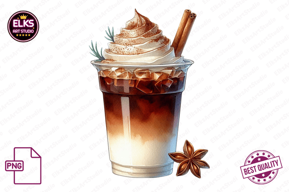 Watercolor Christmas Cold Coffee Clipart & Illustrations