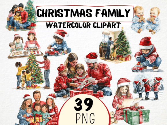 Watercolor Christmas Family Clipart Png Illustrations