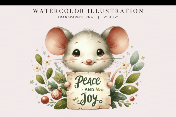 Watercolor Mouse Christmas Clipart for Illustrations