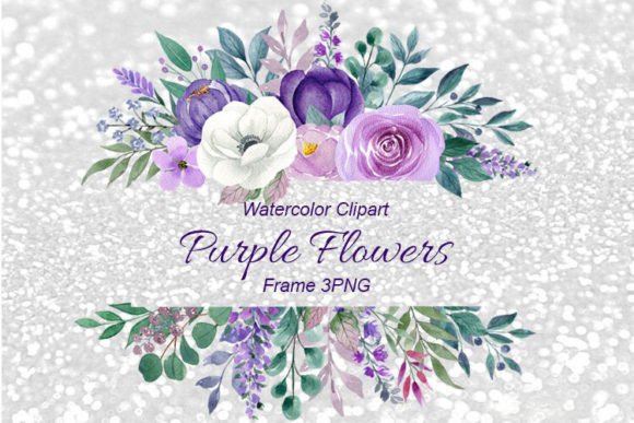 Watercolor Purple Flower Frame: Illustrations